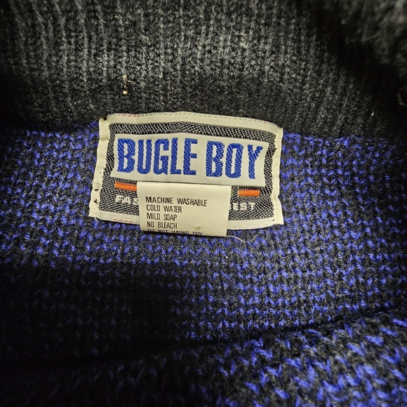 VTG Bugle Boy Sweater Men's L Blue Knit Streetwear Logo 80s 90s - Picture 4 of 7
